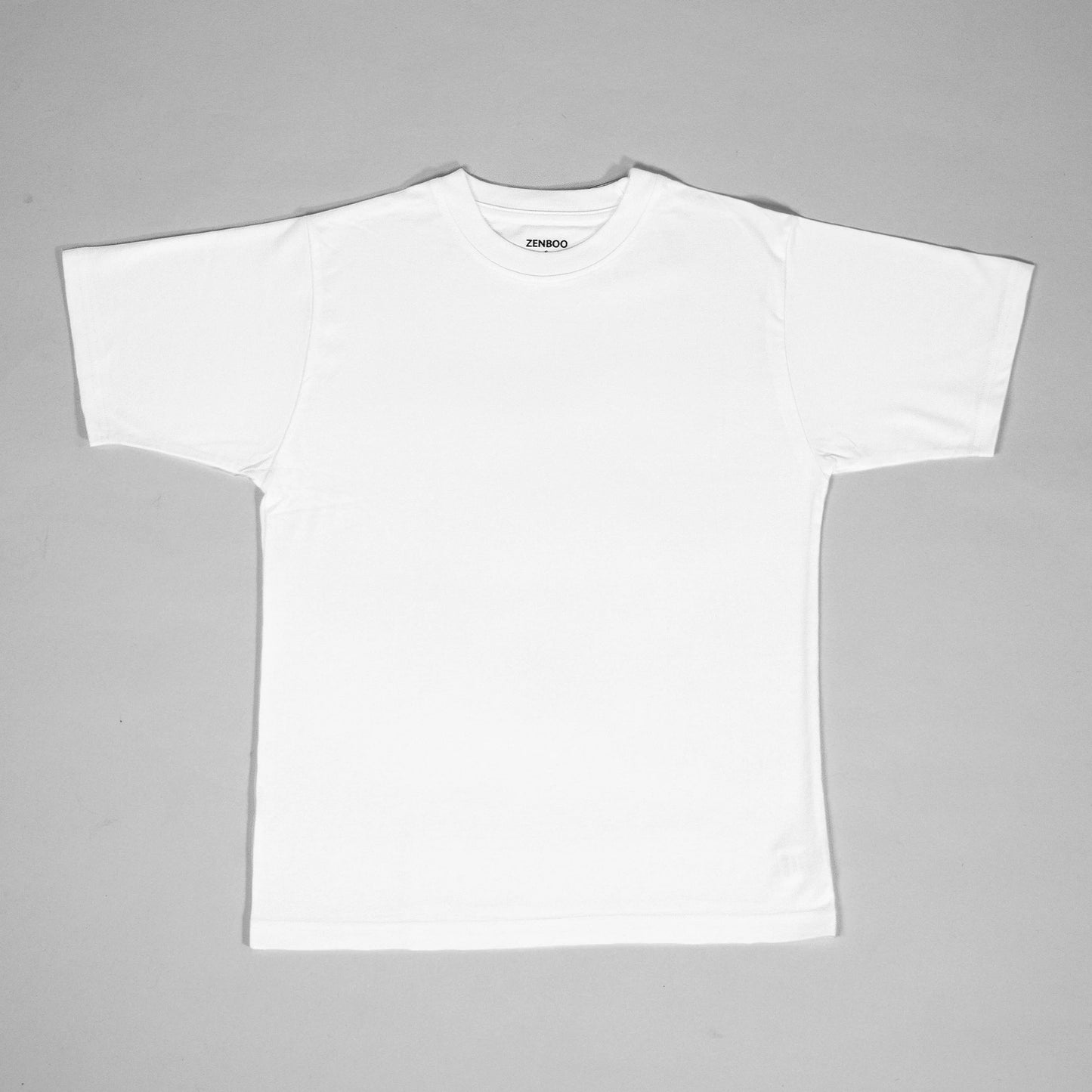The Zenboo Original T-Shirt in white, flat lay shirt, made from sustainable, soft, breathable bamboo fabric.