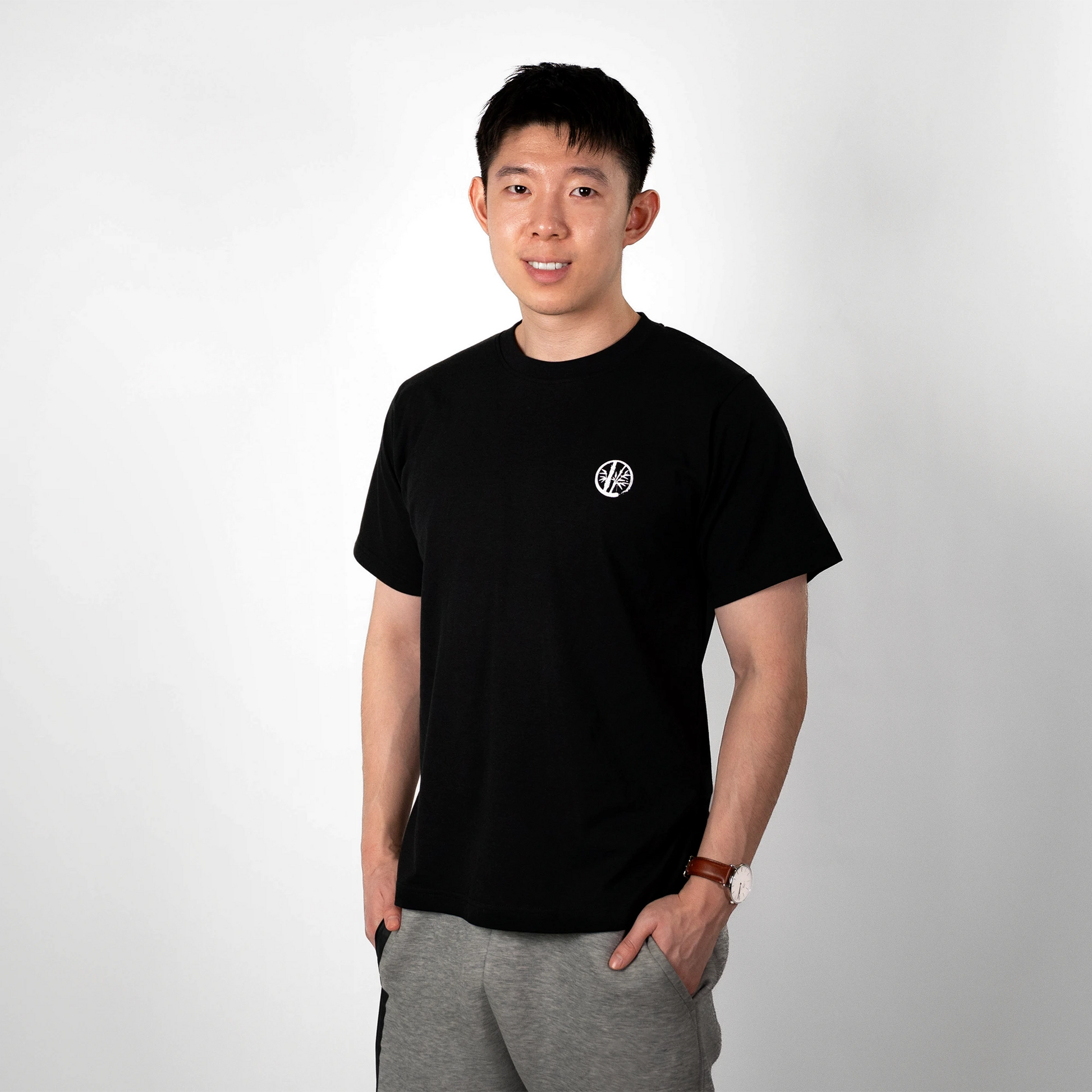 The Zenboo Original T-Shirt in Inkstone Black featuring the Zenboo logo, made from sustainable bamboo fabric for a soft and breathable feel.