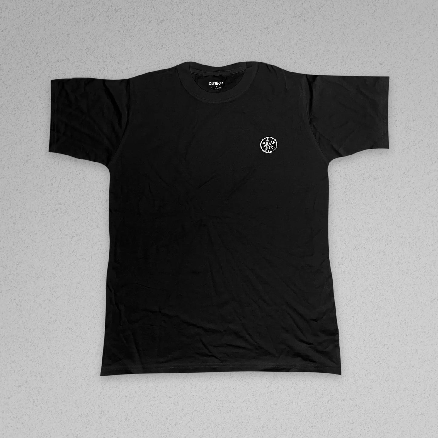 The Zenboo™ Original T-Shirt in Inkstone Black featuring the Zenboo logo, made from eco-friendly bamboo fabric for a soft and breathable feel.